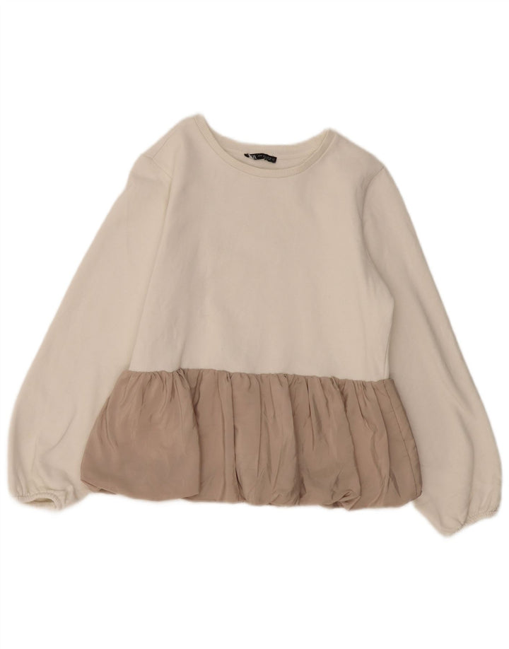 ZARA Womens Sweatshirt Jumper UK 12 Medium Off White Colourblock Cotton