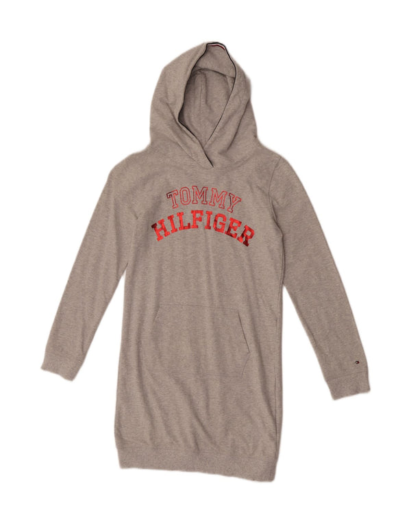 Tommy Hilfiger Girls Graphic Hooded Jumper Dress 13-14 Years Grey Cotton
