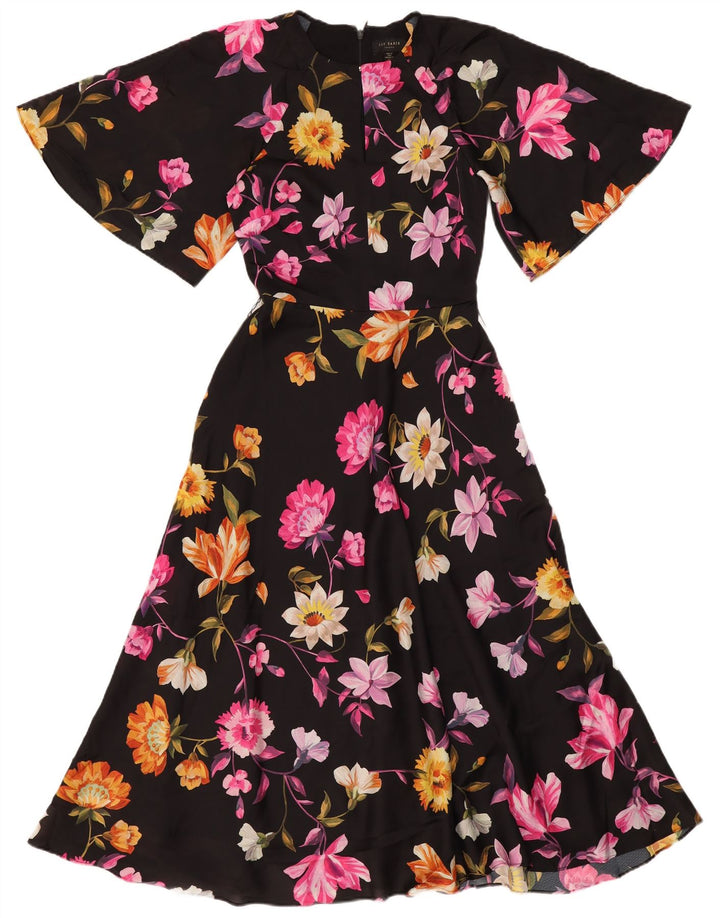 Ted Baker Womens A-Line Dress Size 0 2XS Black Floral Polyester