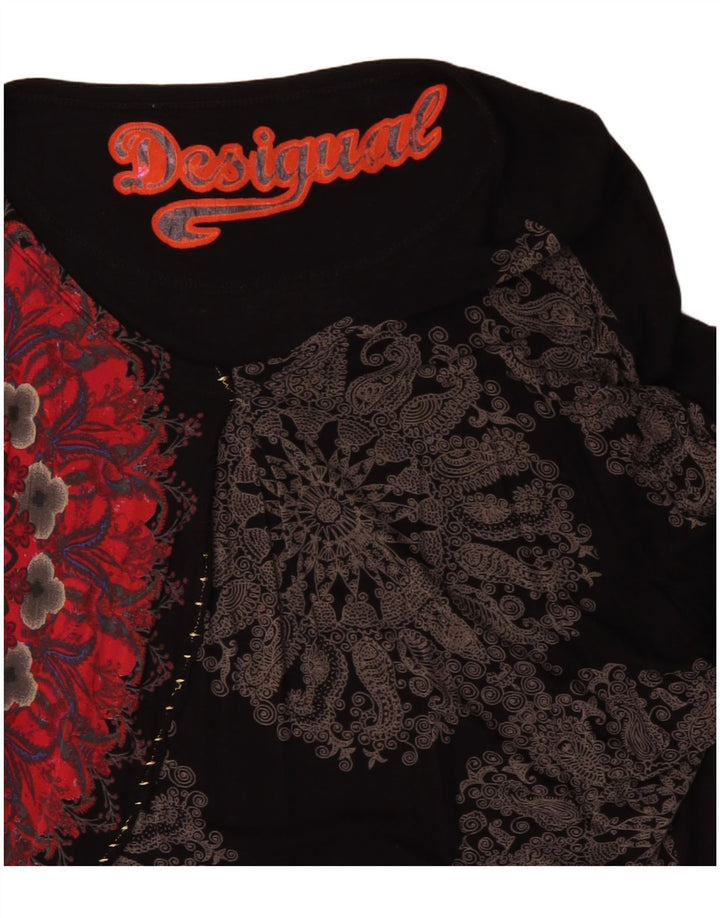 Desigual Womens Oversized Graphic Top Long Sleeve UK 16 Large Black Floral