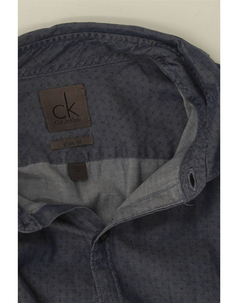 CALVIN KLEIN Mens Slim Fit Shirt Size 41 16 Large Navy Blue Spotted Cotton Vintage Calvin Klein and Second-Hand Calvin Klein from Messina Hembry 