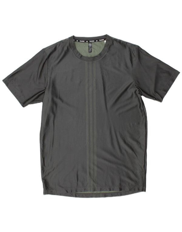 Adidas Mens Aeroready T-Shirt Top Medium Grey Striped Polyester