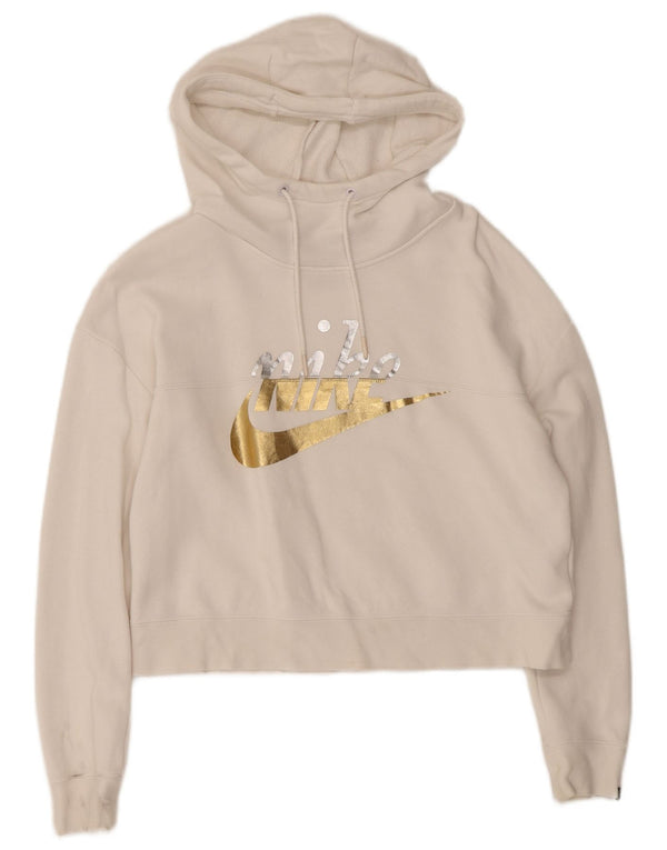 Nike Womens Oversized Crop Graphic Hoodie Jumper UK 6 XS White