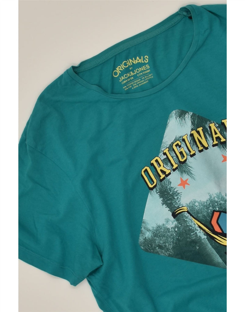 JACK & JONES Mens Graphic T-Shirt Top XL Turquoise Cotton | Vintage Jack & Jones | Thrift | Second-Hand Jack & Jones | Used Clothing | Messina Hembry 