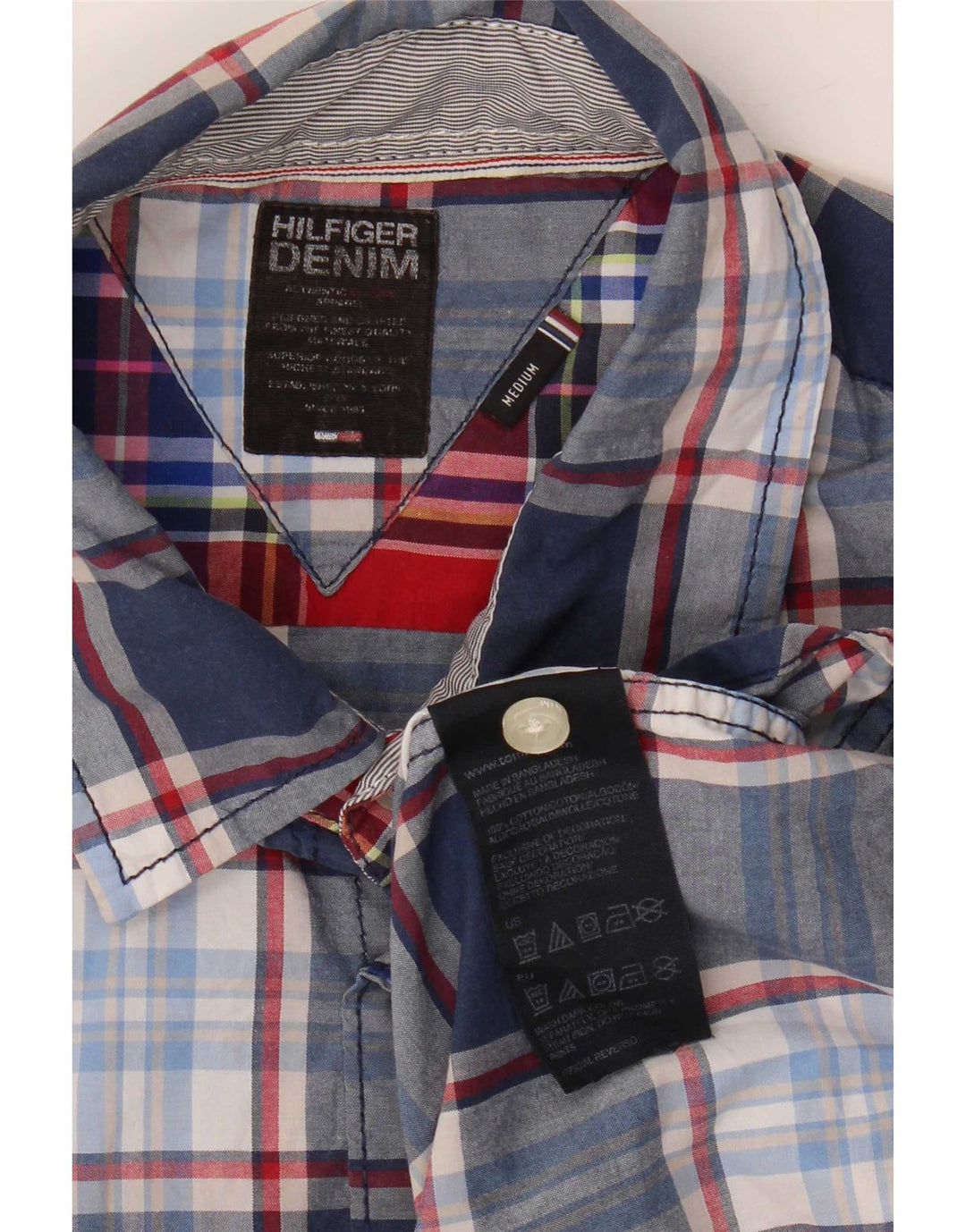 Tommy Hilfiger Mens Shirt Medium Navy Blue Check Cotton