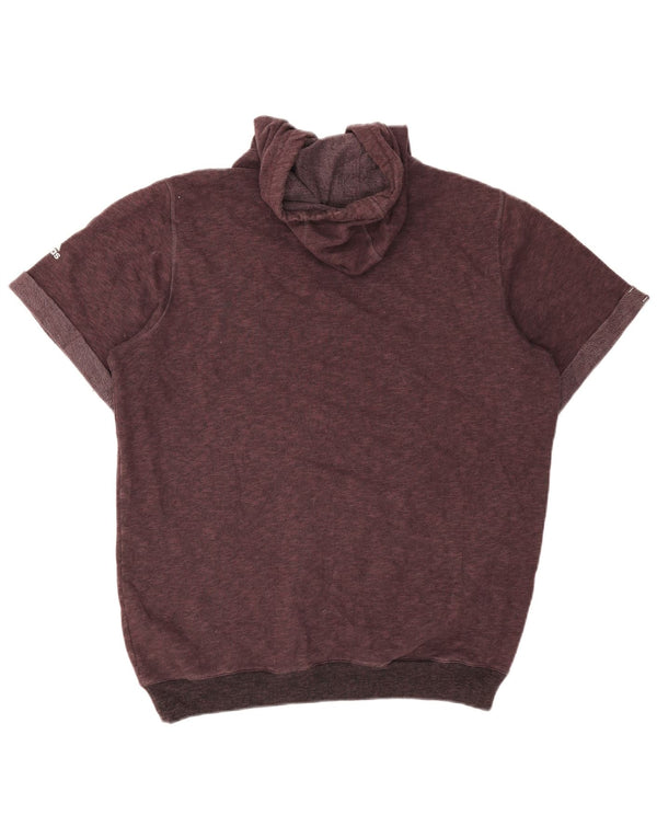 Adidas Mens Short Sleeve Hoodie Jumper Large Burgundy Colourblock Cotton