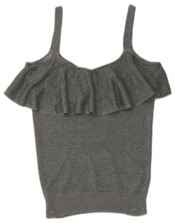 Oasis Womens Crop Cami Top UK 6 XS Silver Flecked Viscose