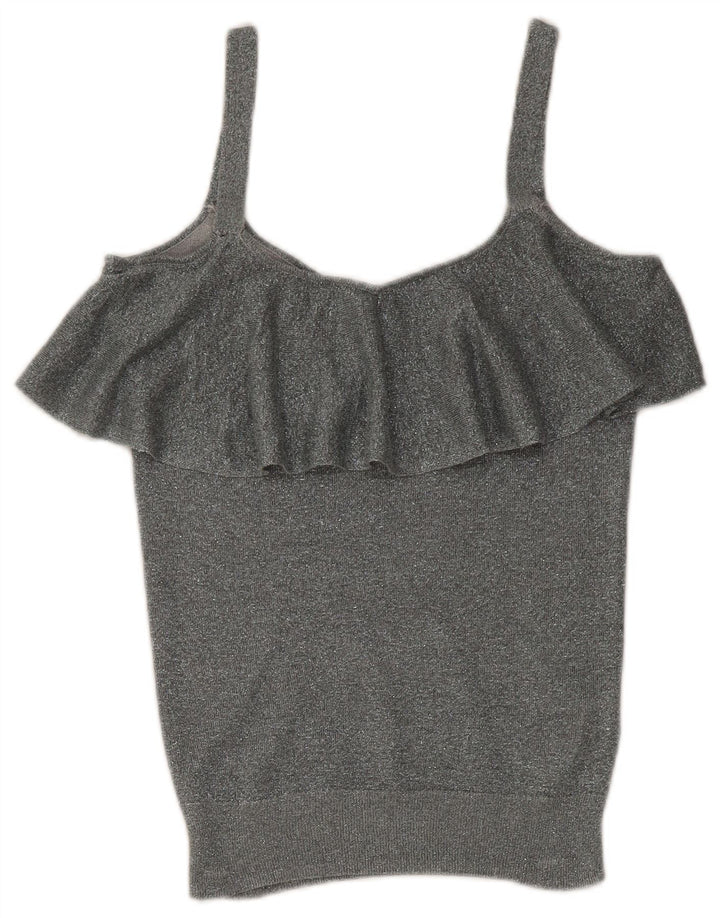 Oasis Womens Crop Cami Top UK 6 XS Silver Flecked Viscose