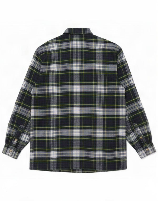 Vintage Mens Flannel Shirt Size 43/44 XL Navy Blue Plaid Wool