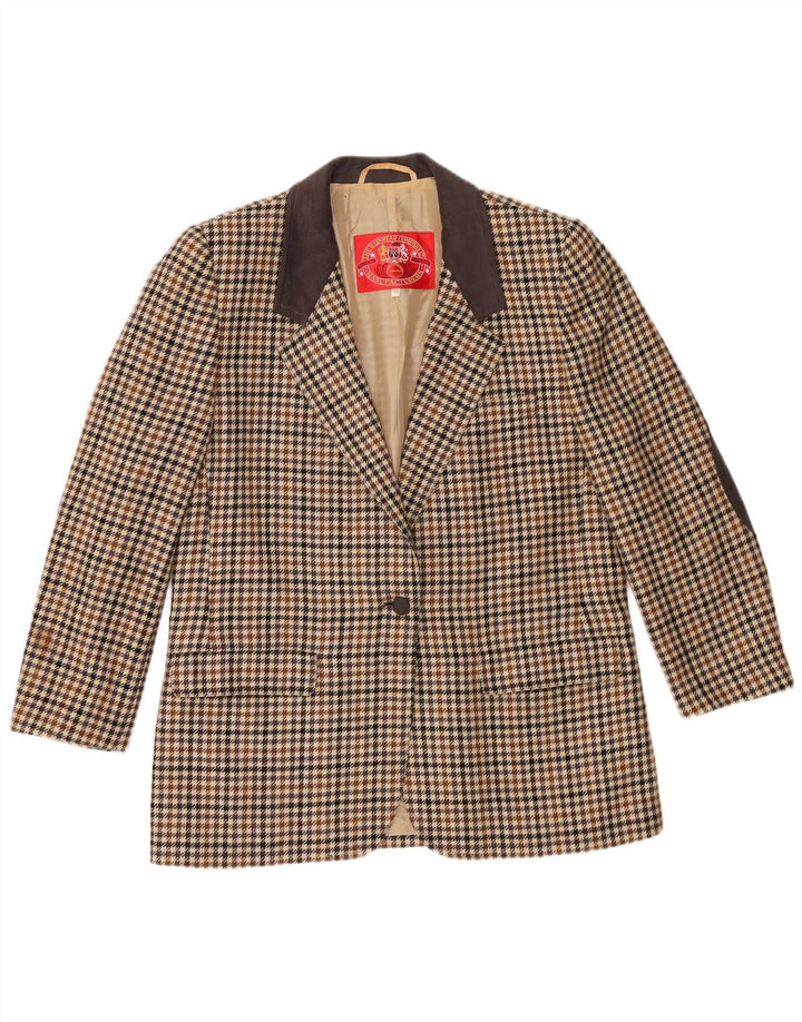 Vintage Womens 1 Button Blazer Jacket IT 46 Large Brown Check Wool
