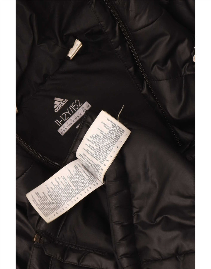 Adidas Boys Hooded Padded Jacket 11-12 Years Black Polyester