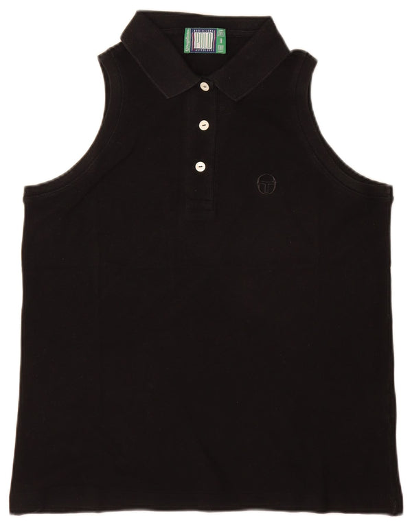 Sergio Tacchini Womens Sleeveless Polo Shirt UK 14 Medium Black Cotton
