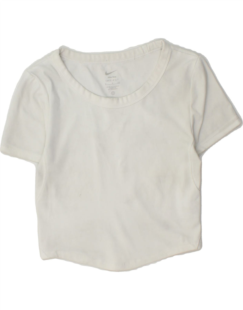 NIKE Womens Dri Fit Crop T-Shirt Top UK 8 Small White Polyester Vintage Nike and Second-Hand Nike from Messina Hembry 