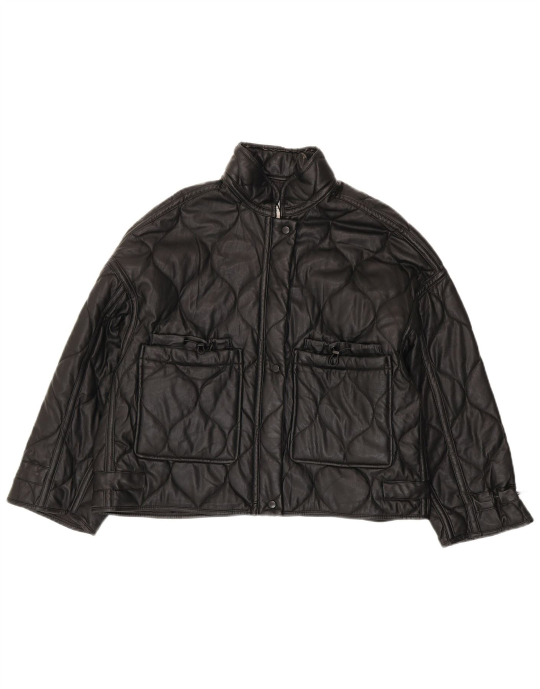 Zara Womens Oversized Quilted Jacket UK 10 Small Black Polyester