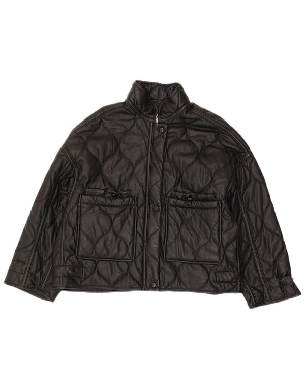 Zara Womens Oversized Quilted Jacket UK 10 Small Black Polyester