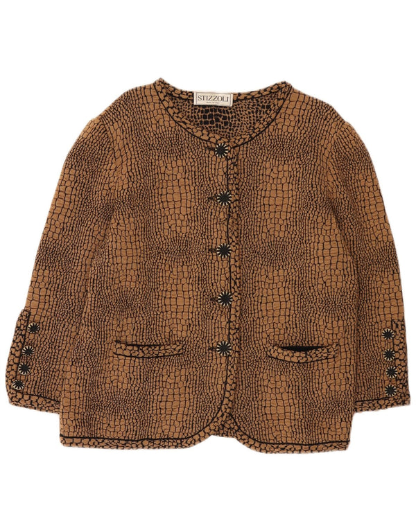 STIZZOLI Womens Cardigan Sweater UK 16 Large Brown Animal Print