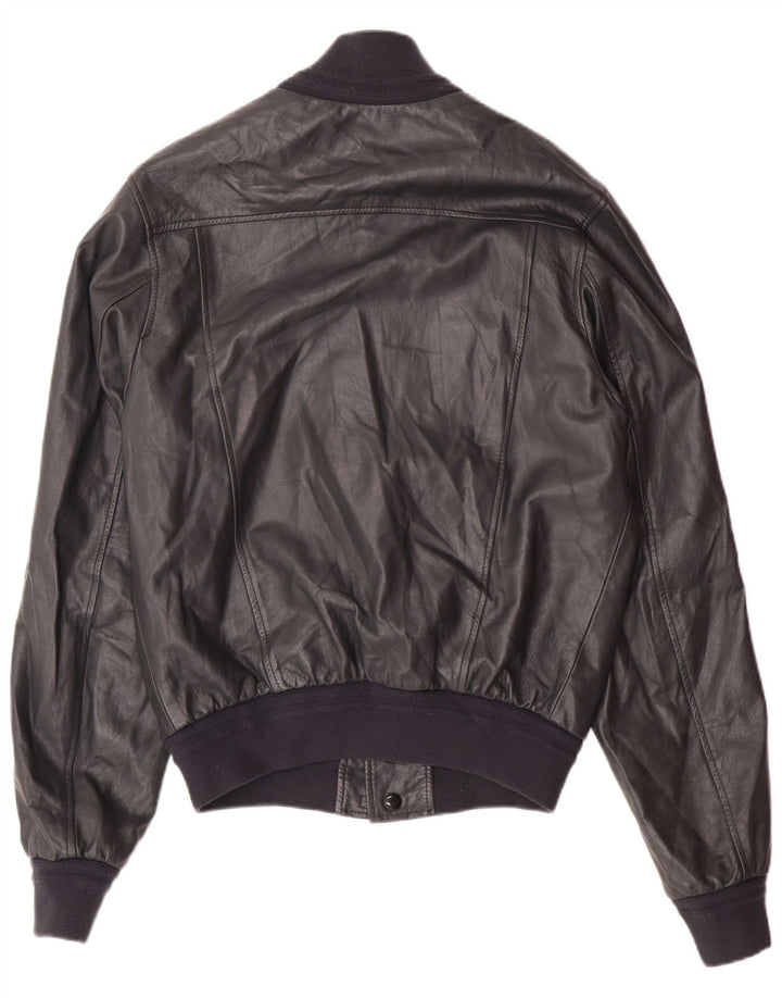 Vintage Mens Leather Bomber Jacket UK 36 Small Grey Leather
