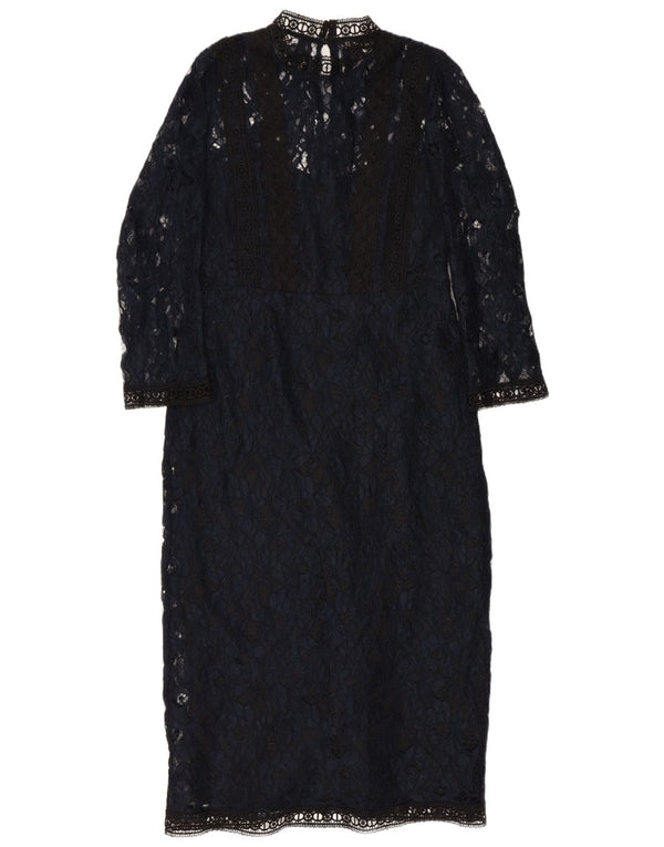 Zara Womens See Through Lace Maxi Dress UK 12 Medium Navy Blue Floral