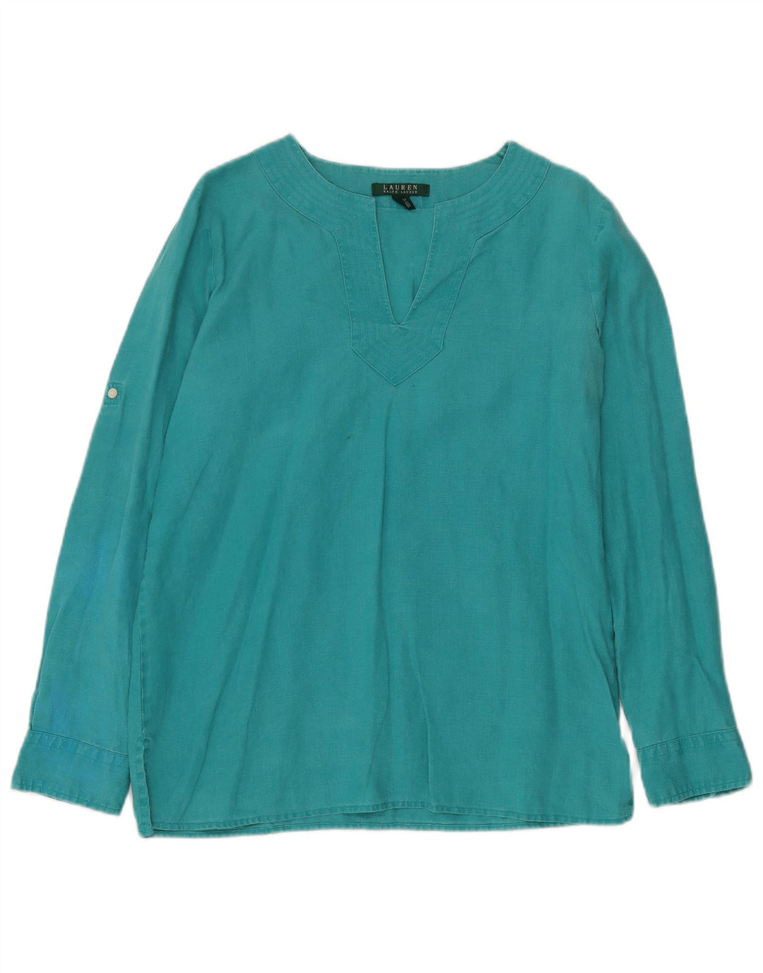 RALPH LAUREN Womens Long Sleeve Blouse Top UK 14 Medium Turquoise Linen