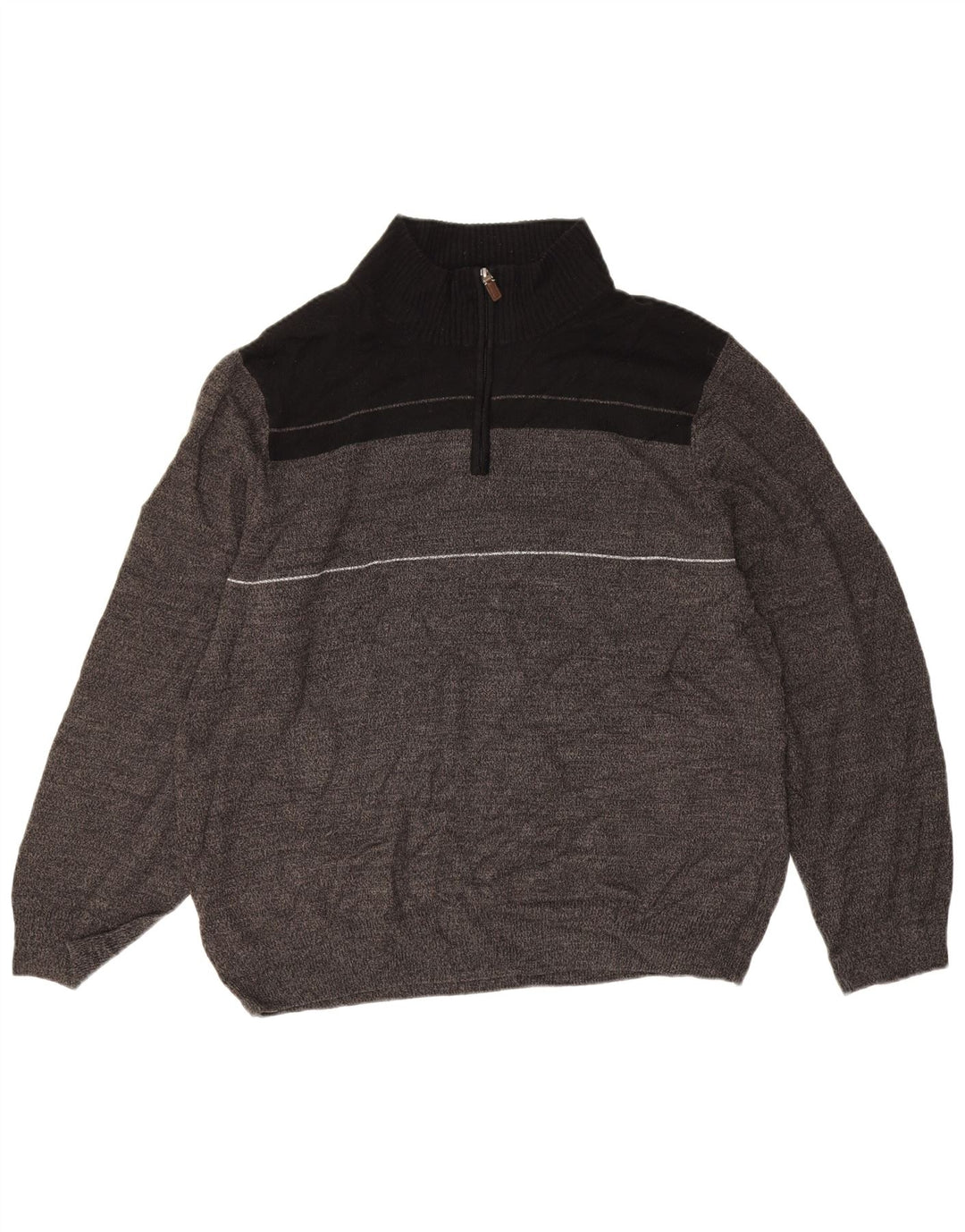 Dockers Mens Zip Neck Jumper Sweater XL Grey Colourblock Acrylic