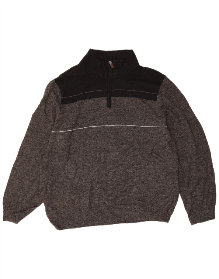 Dockers Mens Zip Neck Jumper Sweater XL Grey Colourblock Acrylic