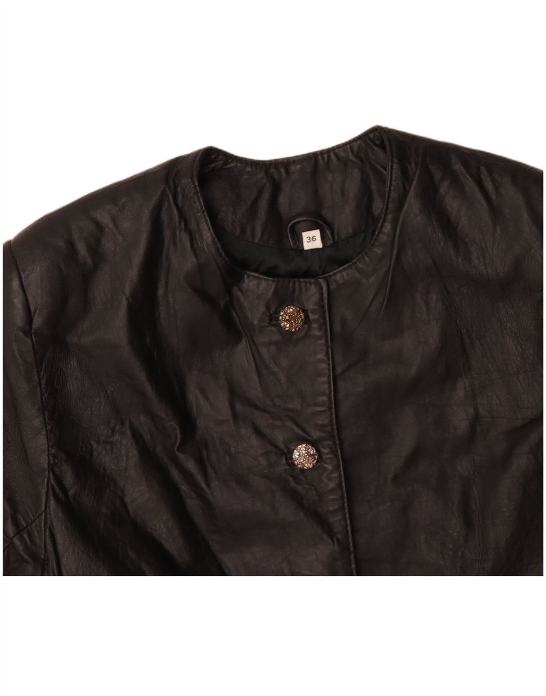 VINTAGE Womens Oversized Leather Bolero Jacket EU 36 Small Black Leather
