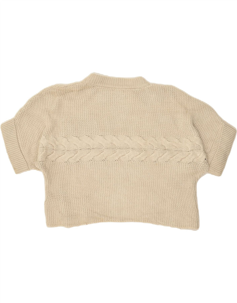 MASSIMO DUTTI Womens Crop Crew Neck Jumper Sweater UK 10 Small Beige | Vintage Massimo Dutti | Thrift | Second-Hand Massimo Dutti | Used Clothing | Messina Hembry 