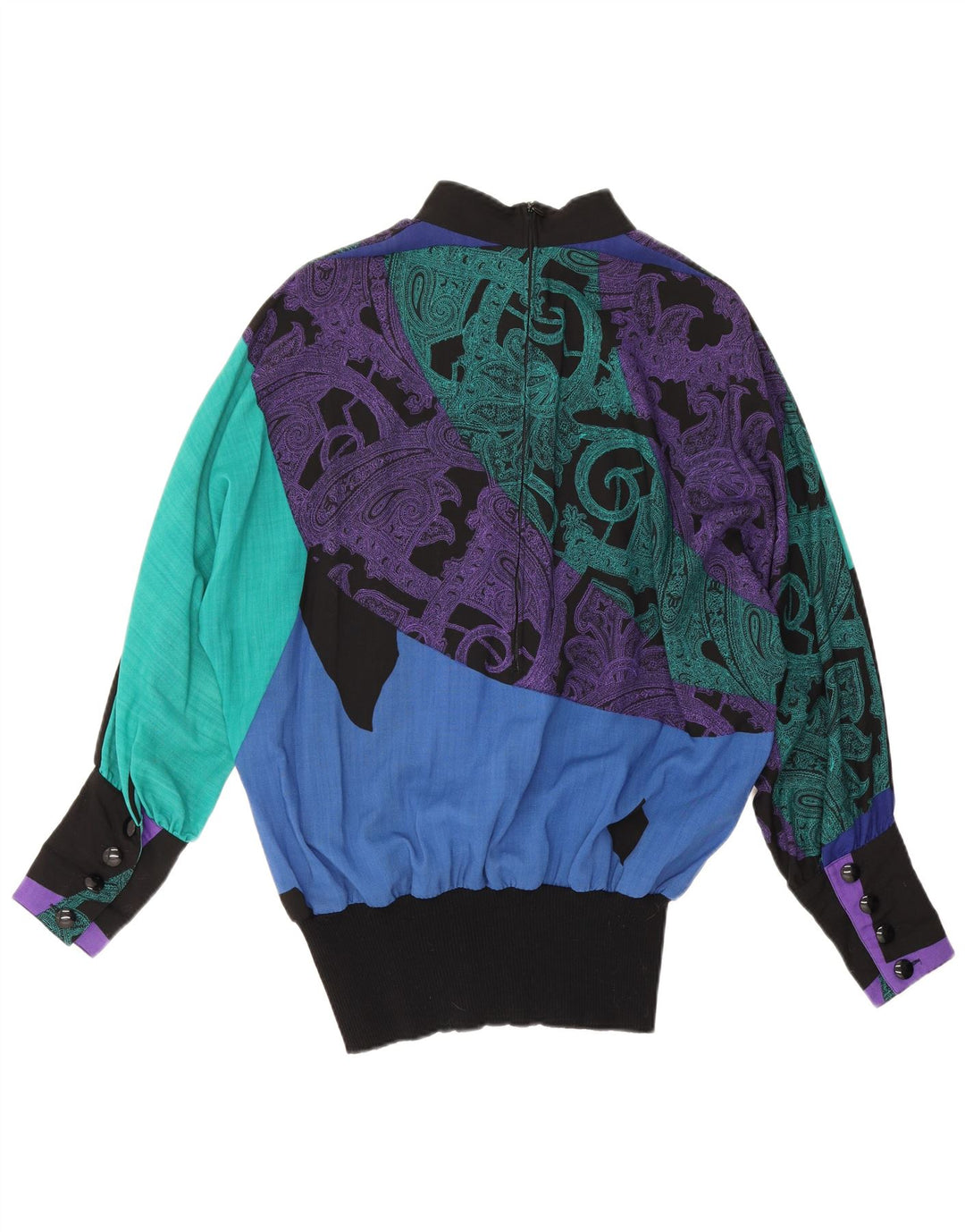 Fink Womens Long Sleeve Oversized Blouse Top UK 14 Large Black Paisley Wool