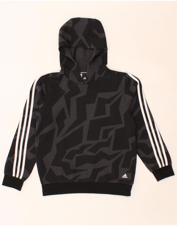 ADIDAS Boys Abstract Pattern Hoodie Jumper 11-12 Years Black Cotton Vintage Adidas and Second-Hand Adidas from Messina Hembry 