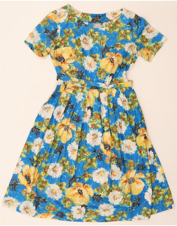 Vintage Womens A-Line Dress UK 10 Small Blue Floral