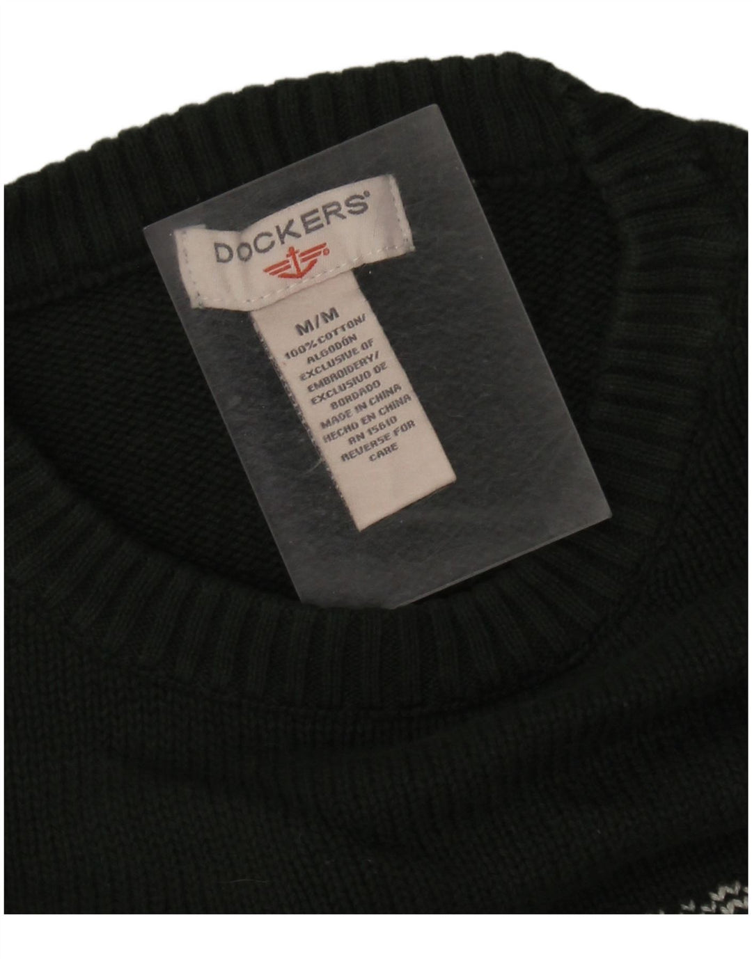 Dockers Mens Crew Neck Jumper Sweater Medium Khaki Fair Isle Cotton