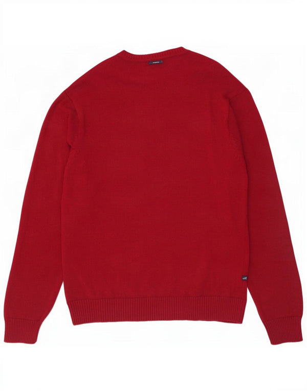 Nautica Mens V-Neck Jumper Sweater Large Red Argyle/Diamond Cotton
