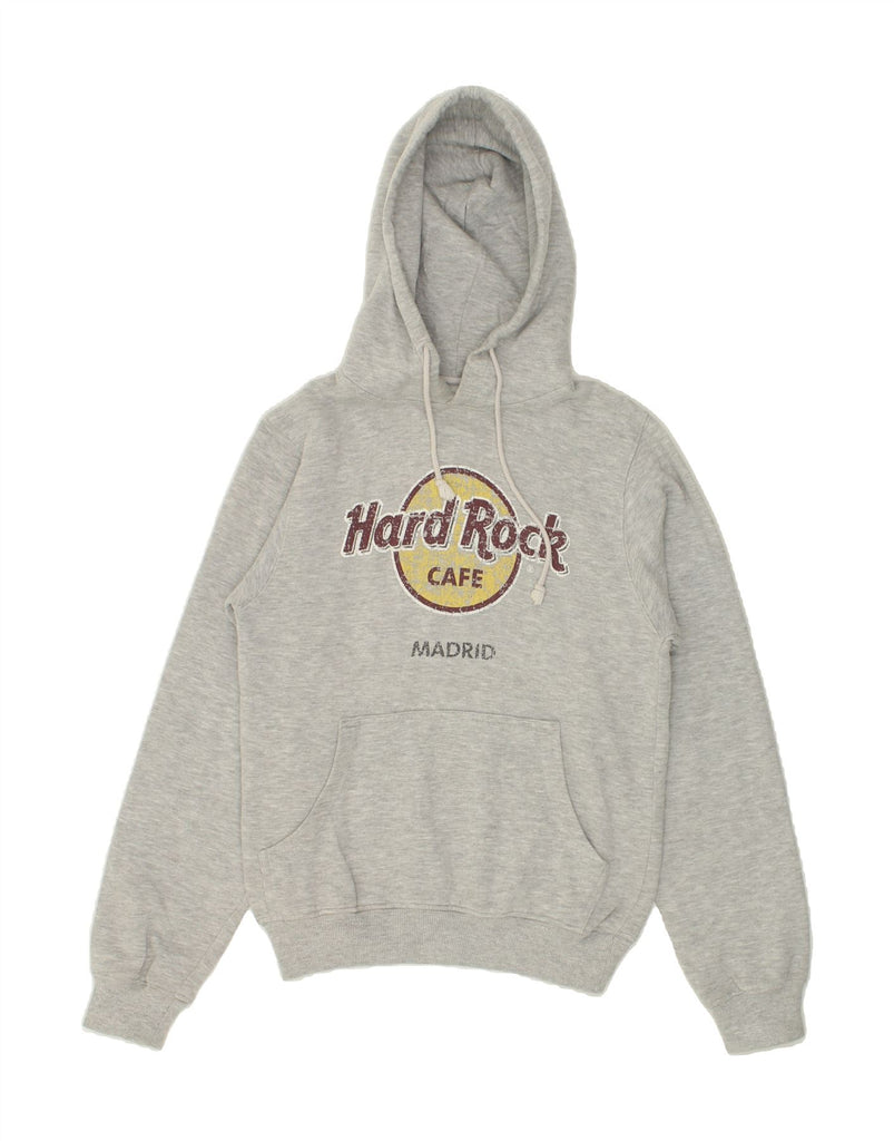 HARD ROCK CAFE Womens Madrid Graphic Hoodie Jumper UK 10 Small Grey Cotton | Vintage Hard Rock Cafe | Thrift | Second-Hand Hard Rock Cafe | Used Clothing | Messina Hembry 