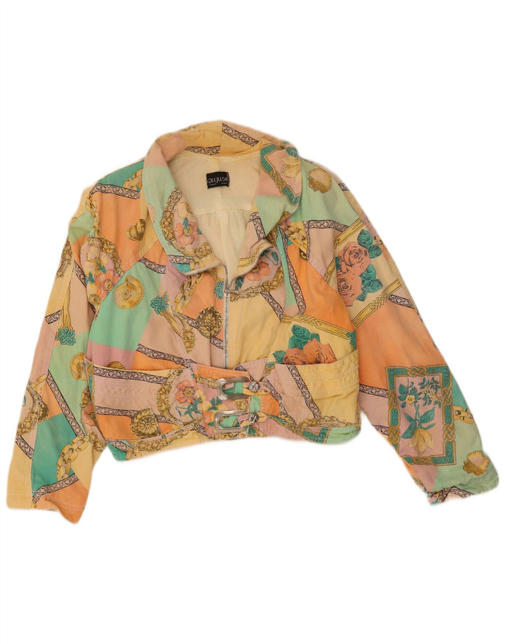 Vintage Womens Crop Bomber Jacket UK 12 Medium Multicoloured Floral Cotton