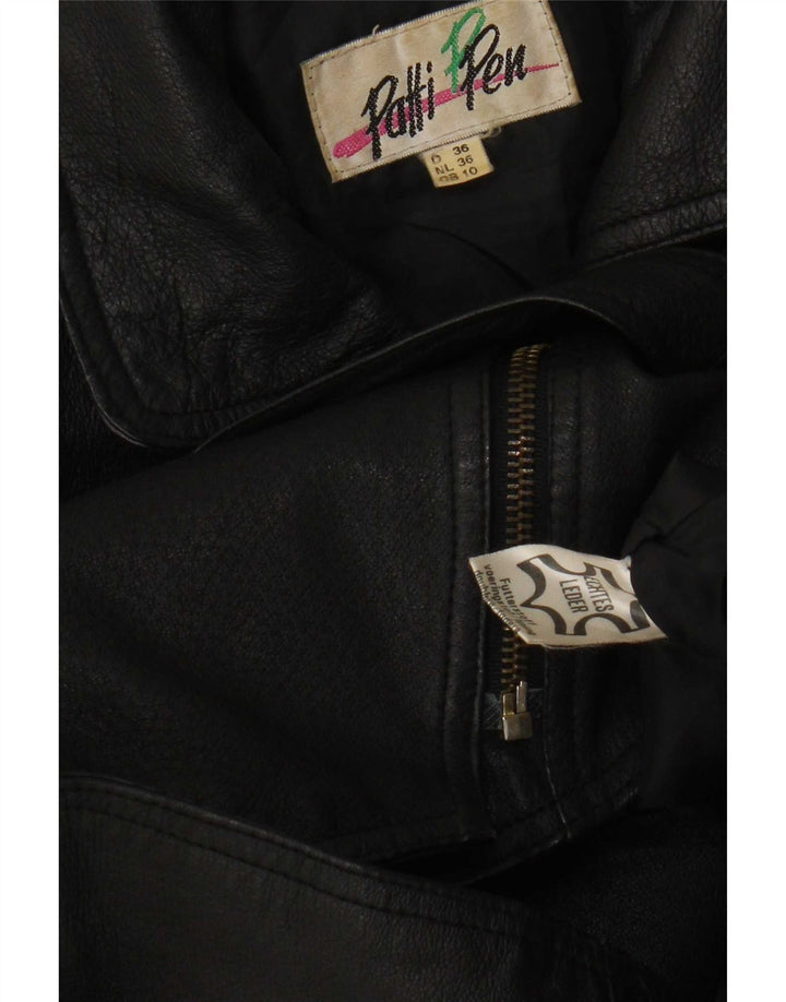 Vintage Womens Leather Biker Jacket UK 10 Small  Black Leather
