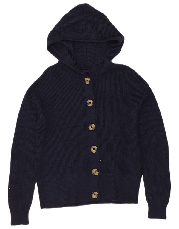 Marks & Spencer Womens Crop Hooded Cardigan Sweater UK 10 Small Navy Blue