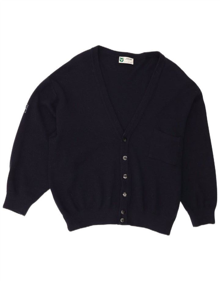 Milan Mens Cardigan Sweater EU 52 Large Navy Blue Virgin Wool
