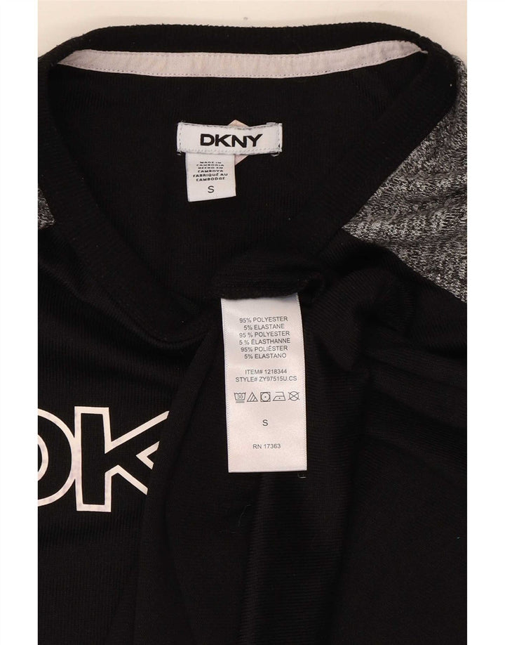 Dkny Womens Graphic Top Long Sleeve UK 10 Small Black Colourblock Polyester