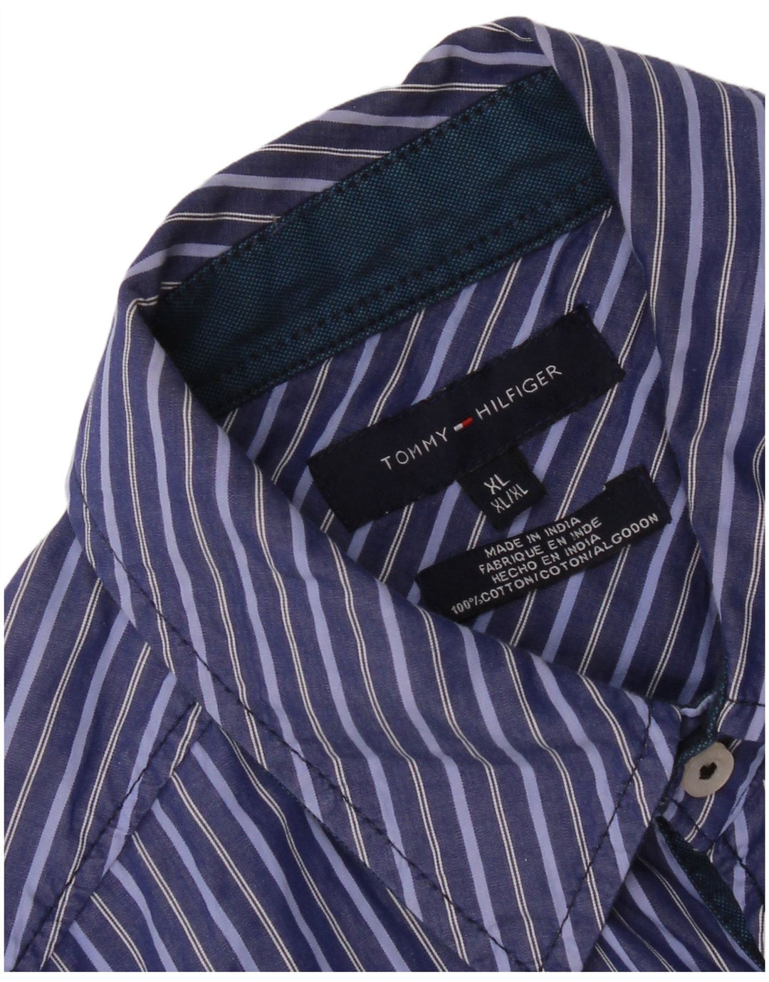 Tommy Hilfiger Mens Shirt XL Blue Striped Cotton