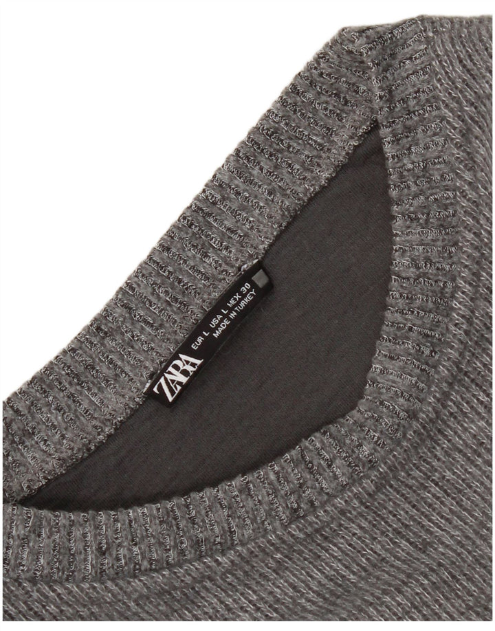 Zara Womens Crop Top Long Sleeve UK 16 Large Grey