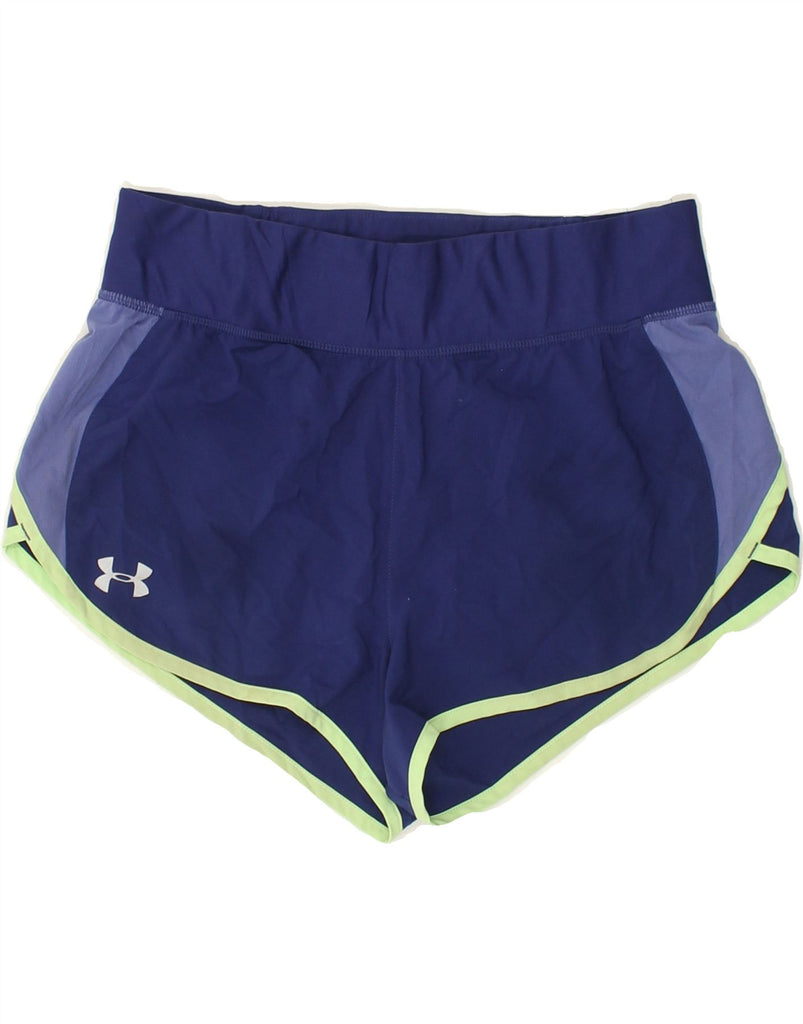 UNDER ARMOUR Womens Heat Gear Sport Shorts UK 14 Medium Blue Colourblock | Vintage Under Armour | Thrift | Second-Hand Under Armour | Used Clothing | Messina Hembry 