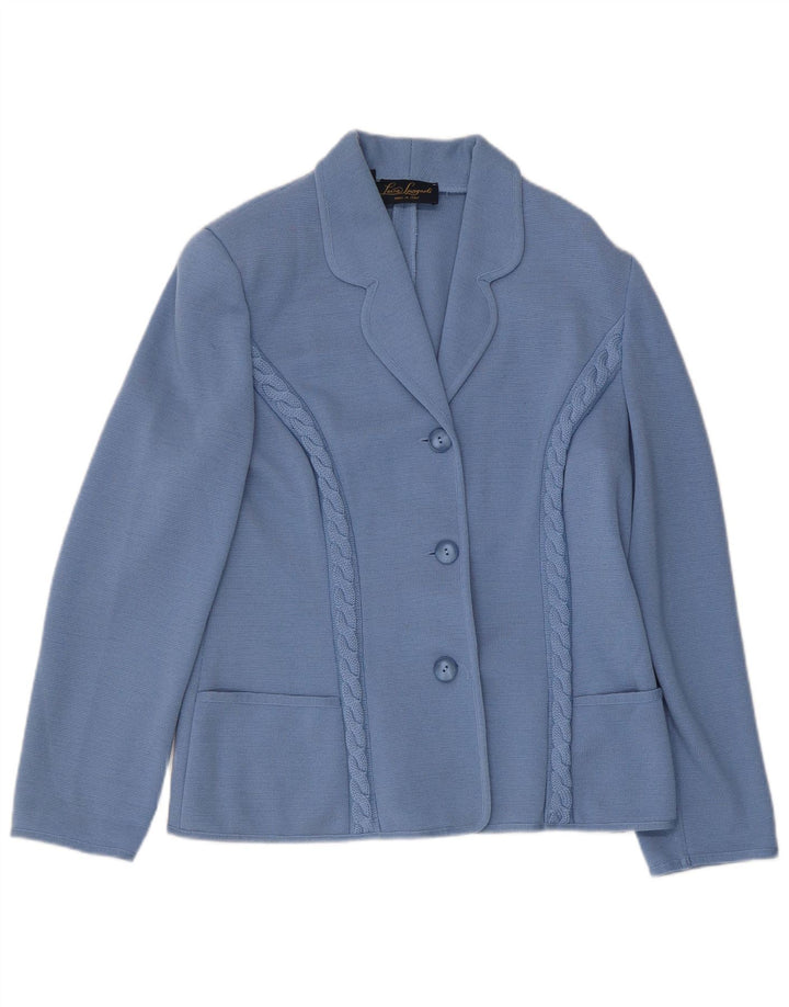 Luisa Spagnoli Womens 3 Button Knit Blazer Jacket UK 12 Medium Blue