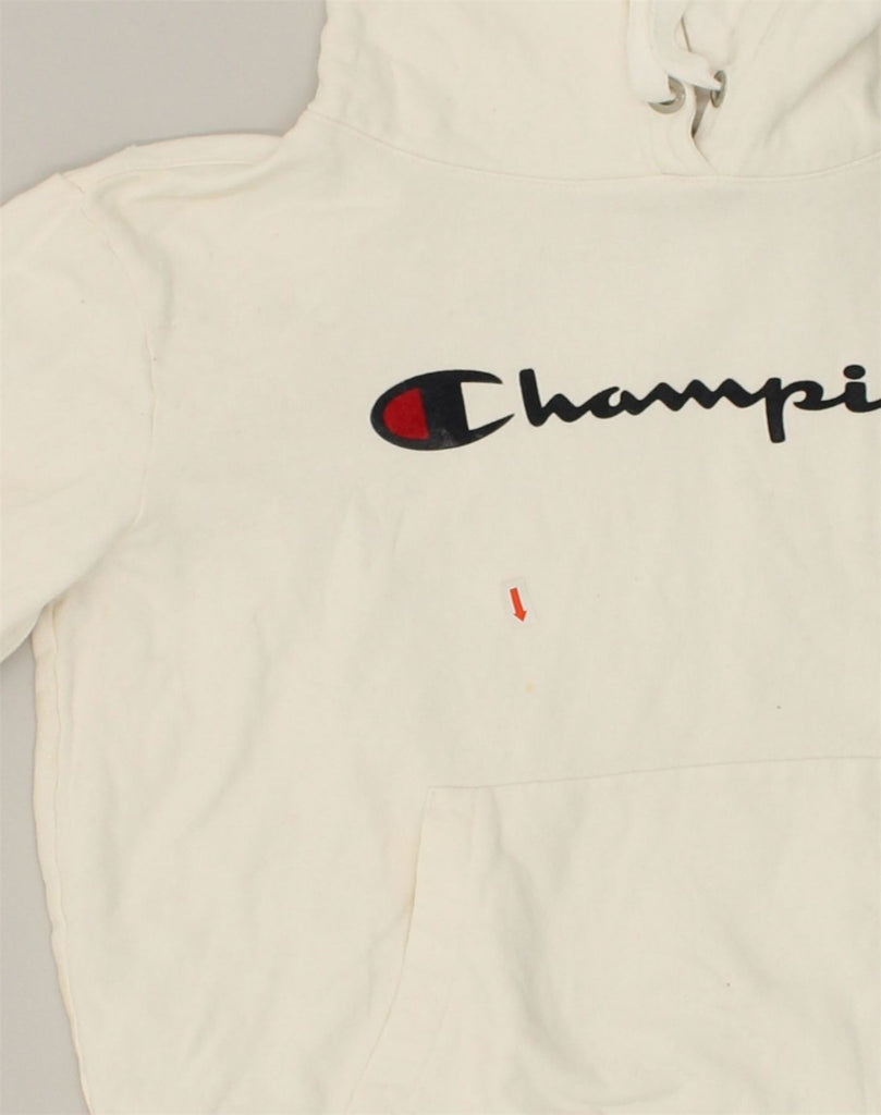 CHAMPION Womens Graphic Hoodie Jumper XS White Cotton | Vintage Champion | Thrift | Second-Hand Champion | Used Clothing | Messina Hembry 