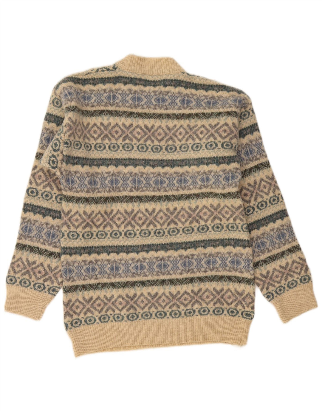 Bruce Brockman Mens Crew Neck Jumper Sweater Small Beige Fair Isle