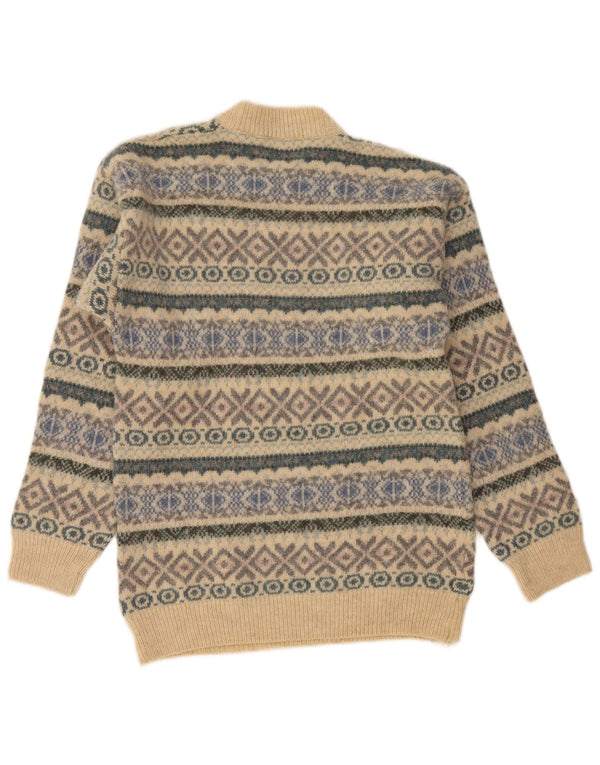 Bruce Brockman Mens Crew Neck Jumper Sweater Small Beige Fair Isle
