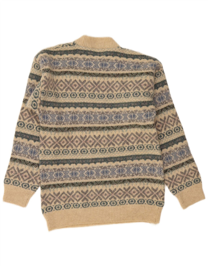 Bruce Brockman Mens Crew Neck Jumper Sweater Small Beige Fair Isle