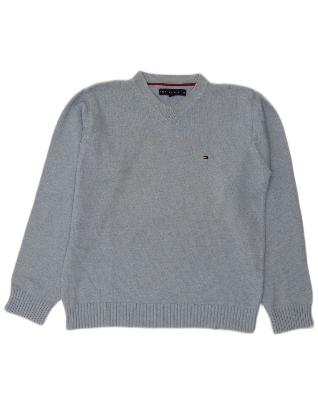 Tommy Hilfiger Mens V-Neck Jumper Sweater Medium Blue Cotton