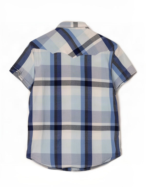 Wrangler Mens Short Sleeve Regular Fit Shirt XL Blue Plaid Cotton