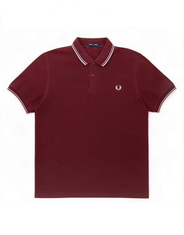 Fred Perry Mens Polo Shirt XL Burgundy Striped Cotton