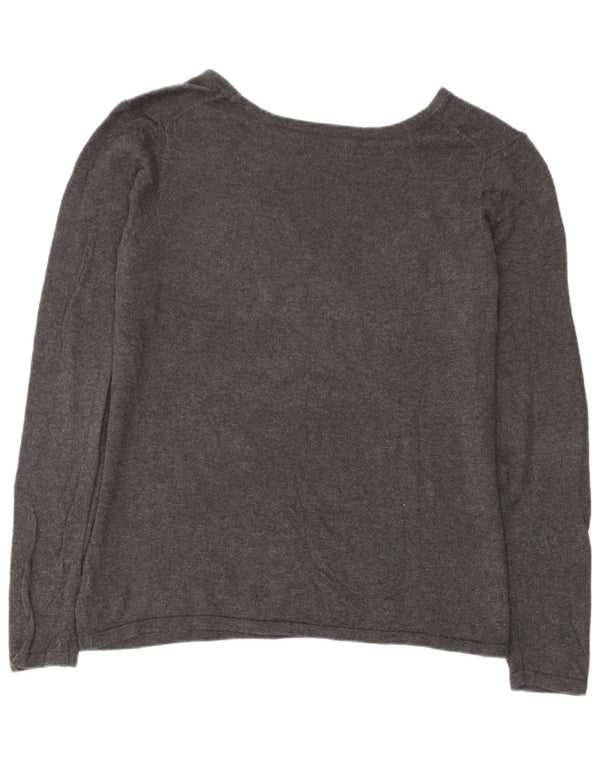 Gap Womens Graphic Boat Neck Jumper Sweater UK 14 Large Grey Cotton